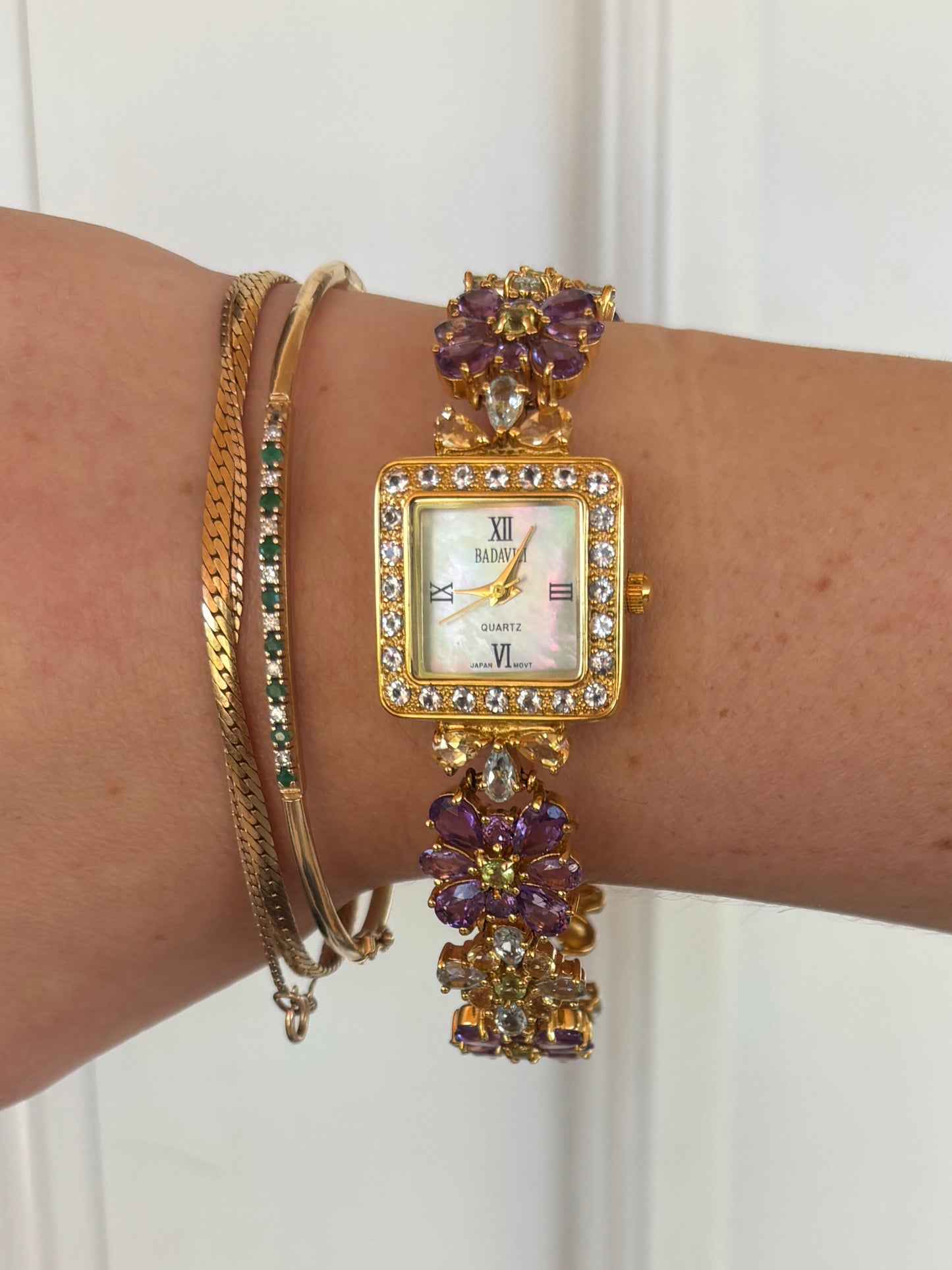 dainty genuine gemstone watch - working