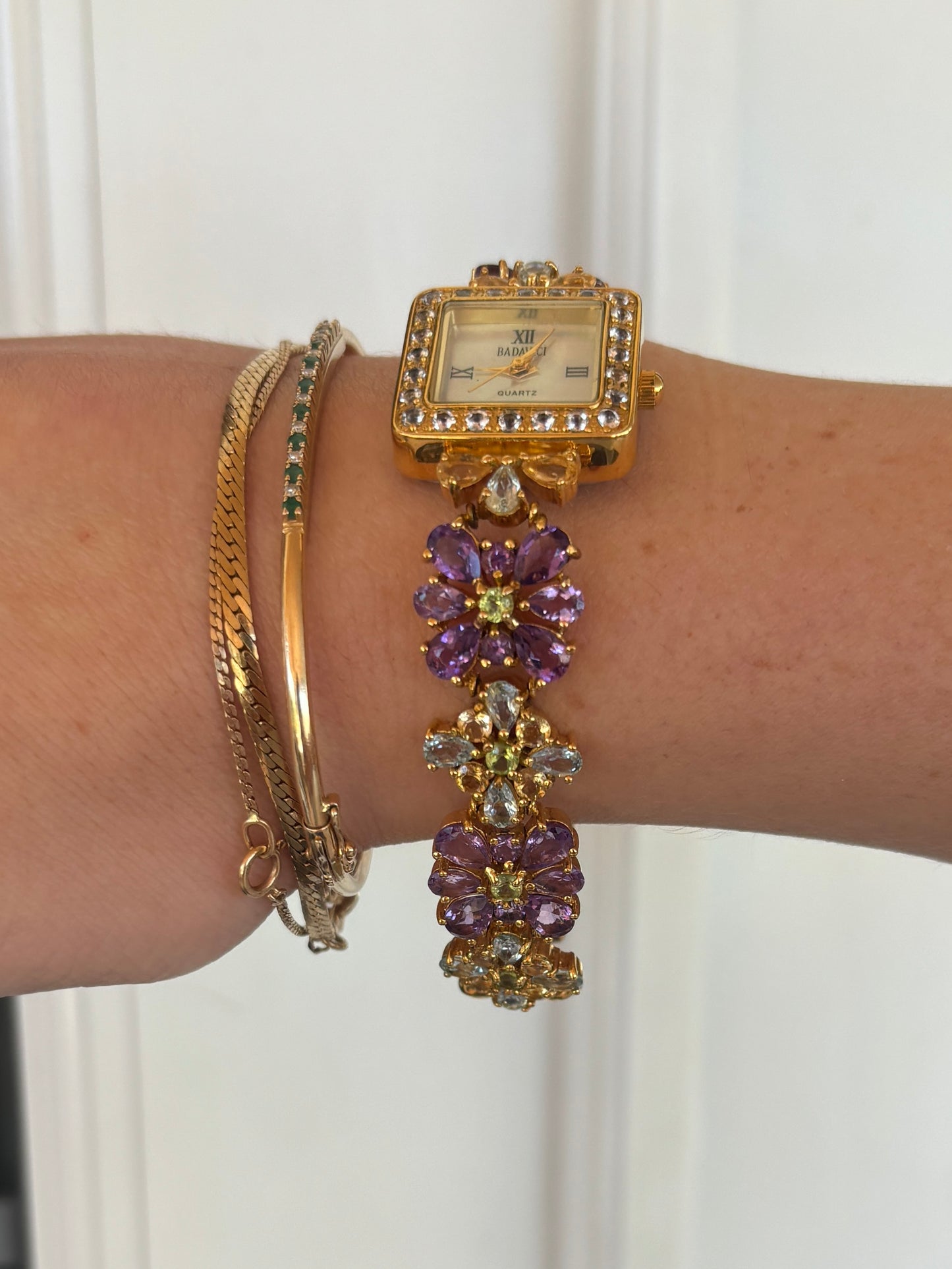 dainty genuine gemstone watch - working