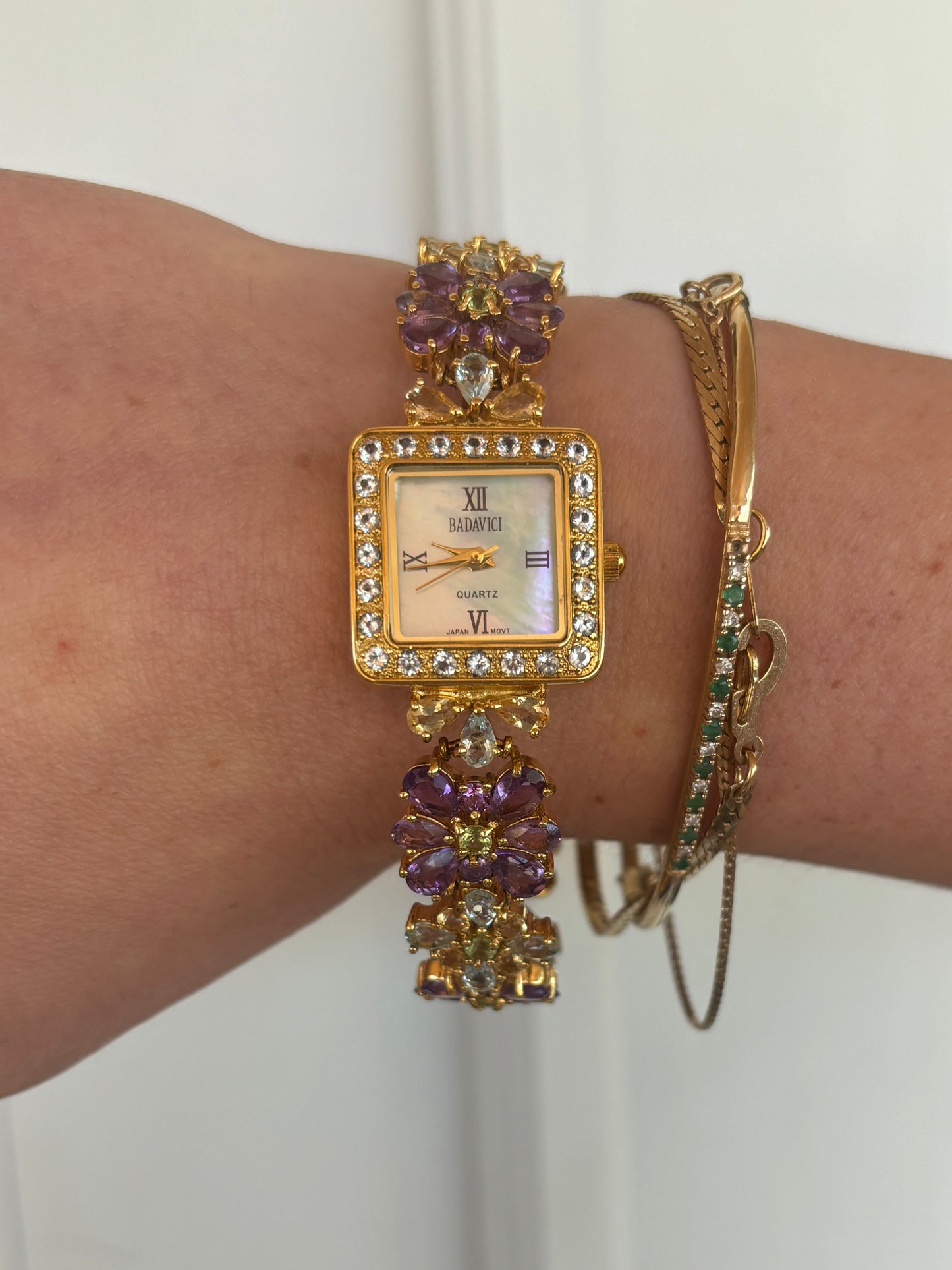 dainty genuine gemstone watch - working