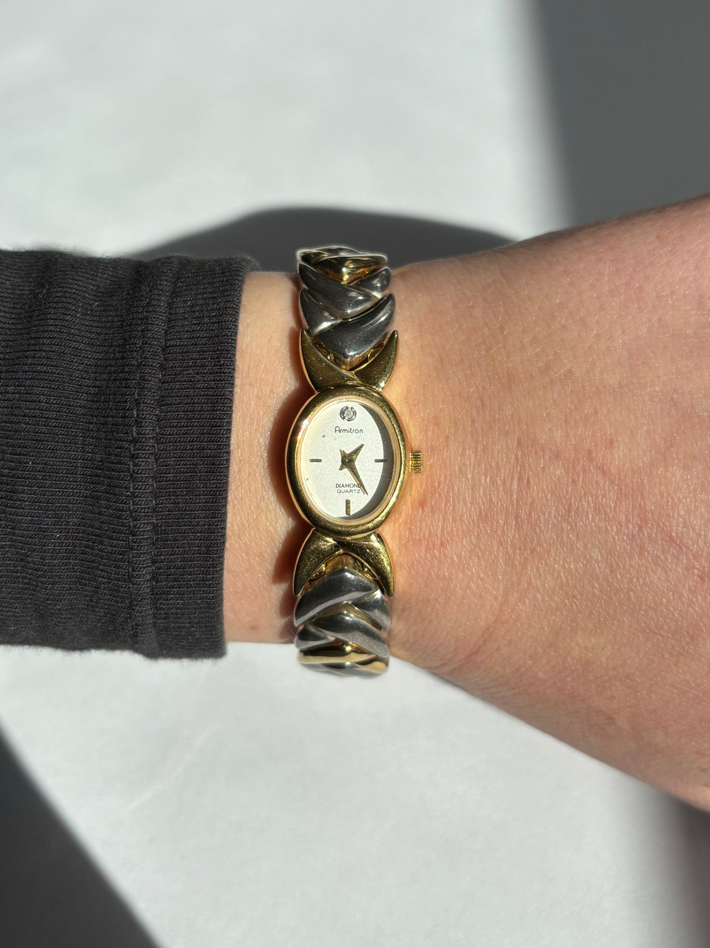 vintage ornate two toned diamond armitron watch
