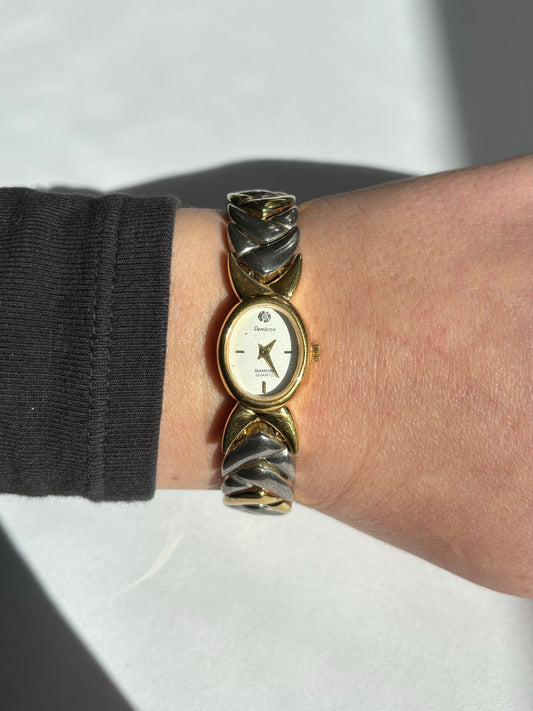 vintage ornate two toned diamond armitron watch