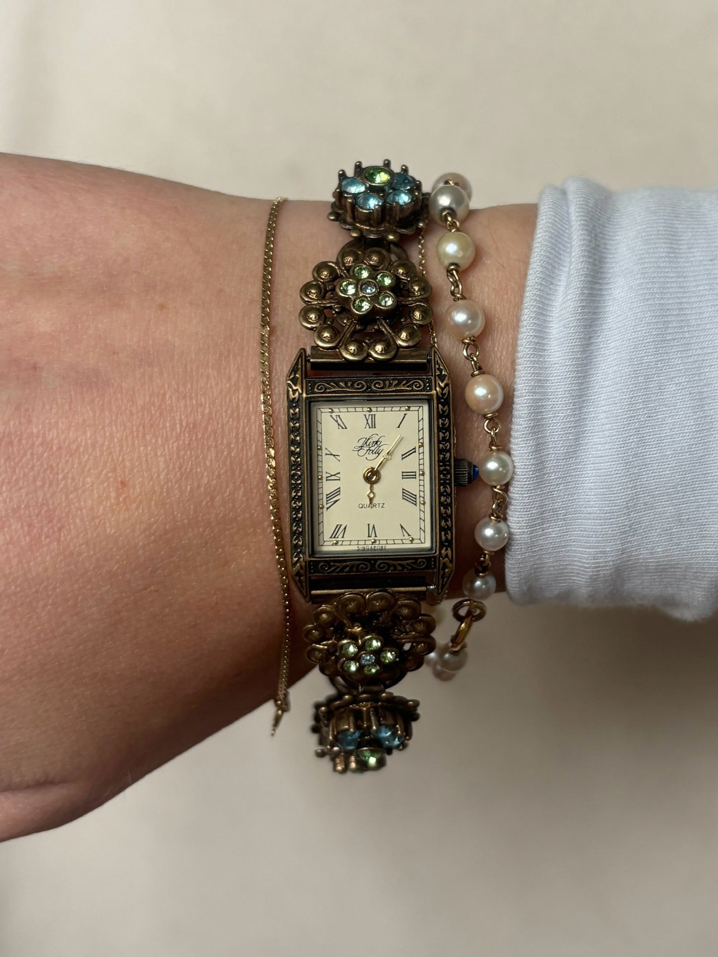 Vintage Brass Gem Kirks Folly Watch - Working