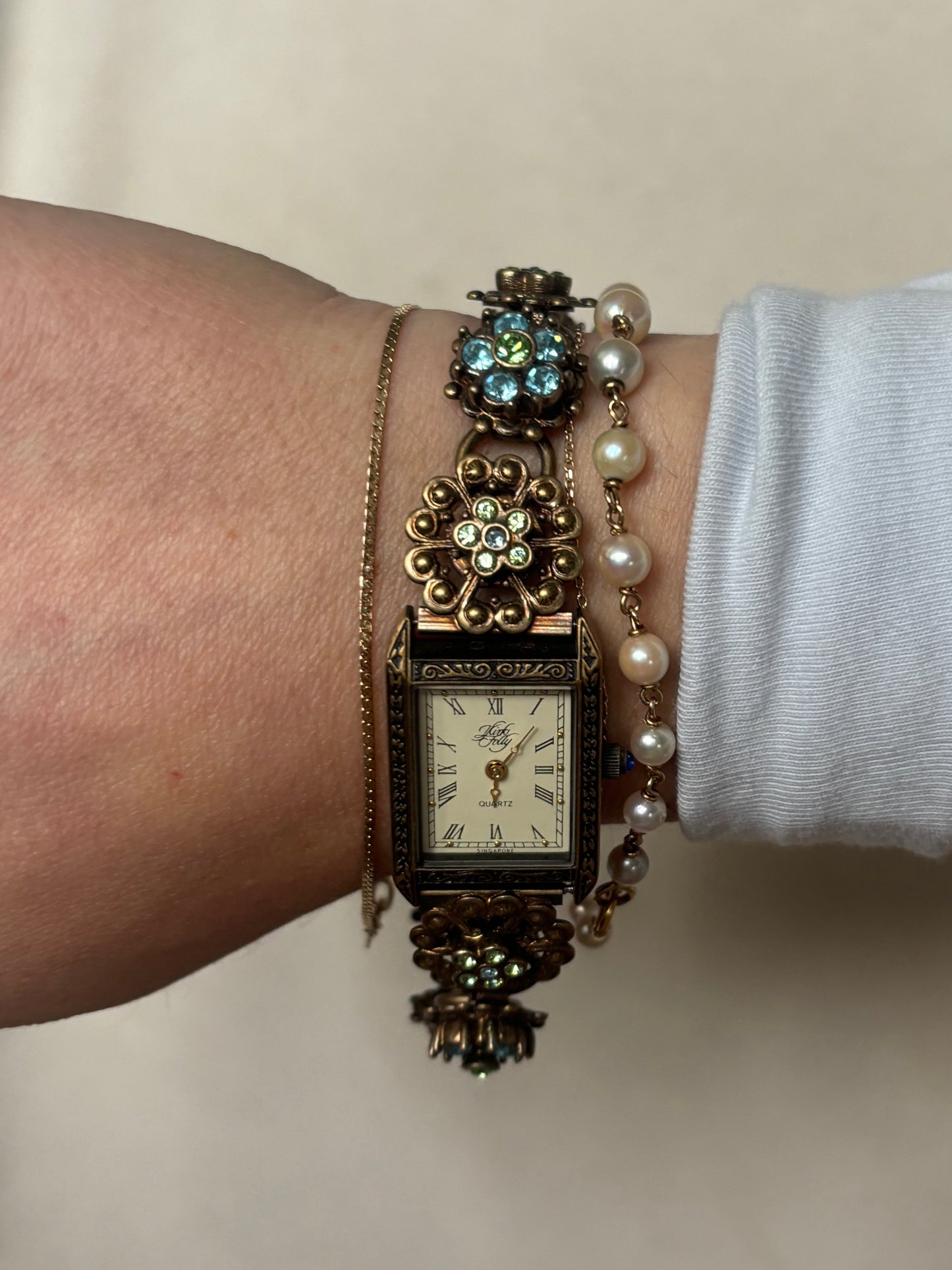 Vintage Brass Gem Kirks Folly Watch - Working