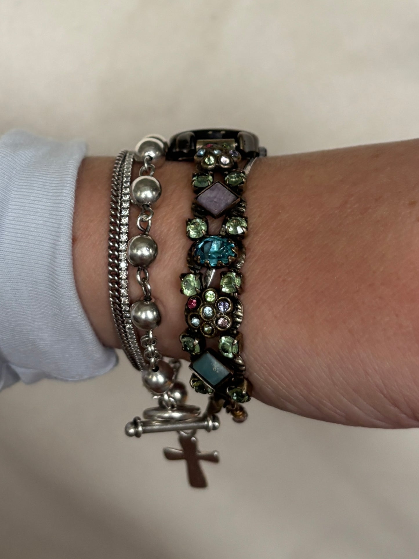 Vintage Floral Brass Gem Watch - Working