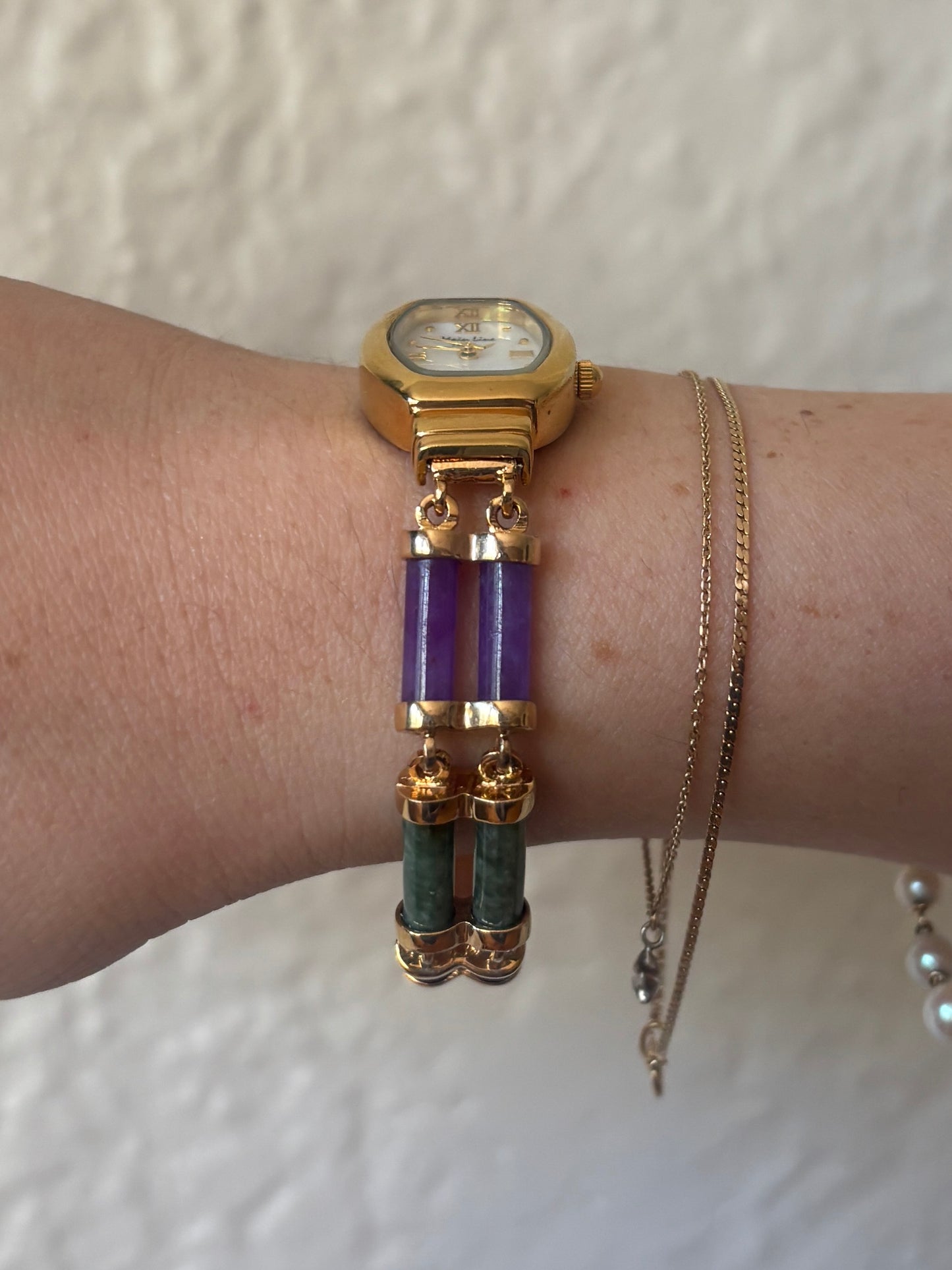 Gold over Sterling Silver Scarab Stone Watch - Working
