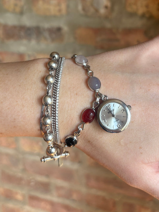 Vintage Sterling Silver Scarab Charm Watch - Working