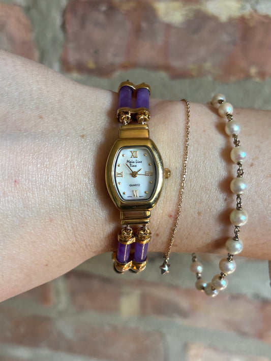 Gold over Sterling Silver Scarab Stone Watch - Working