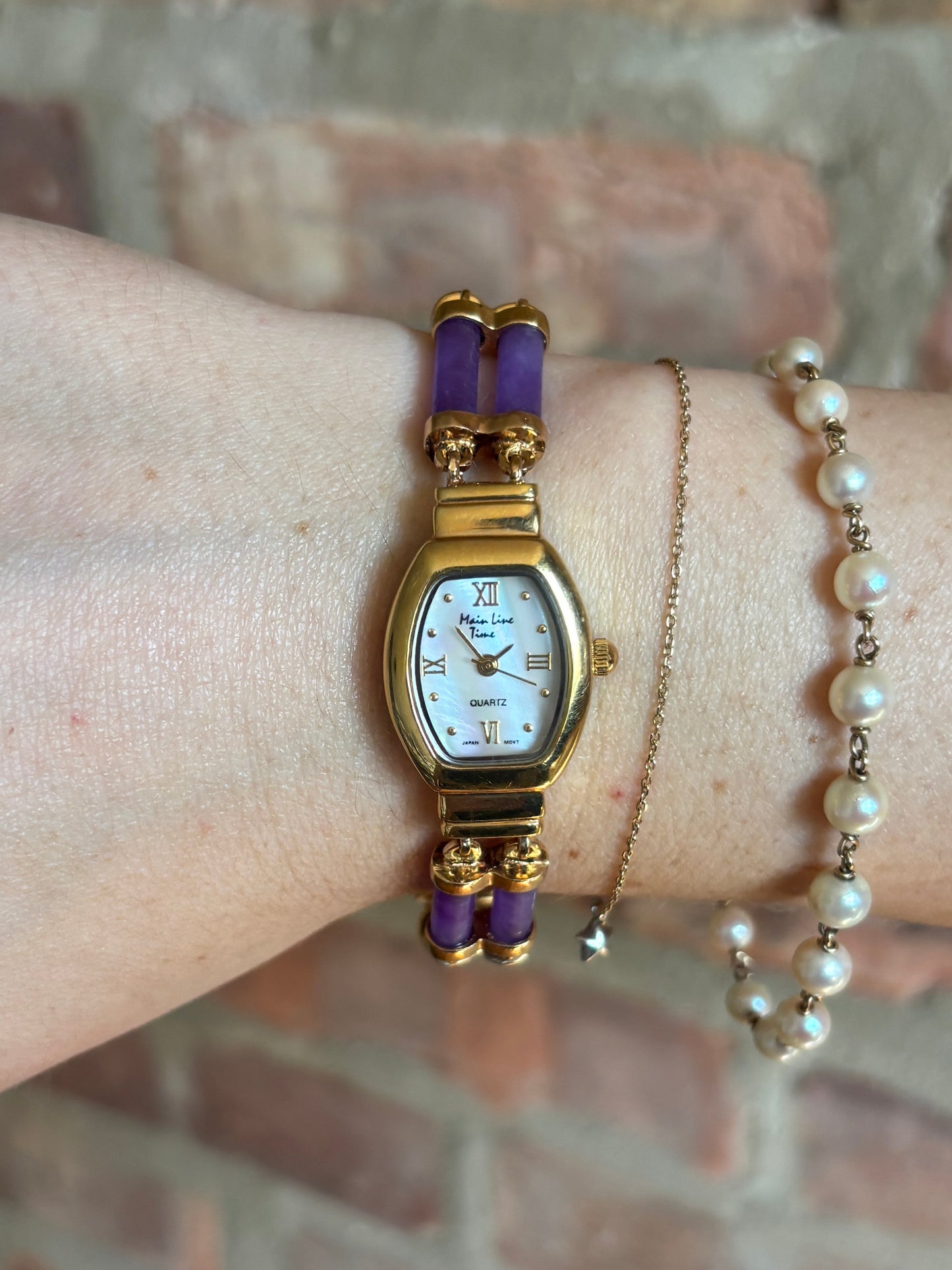 Gold over Sterling Silver Scarab Stone Watch - Working