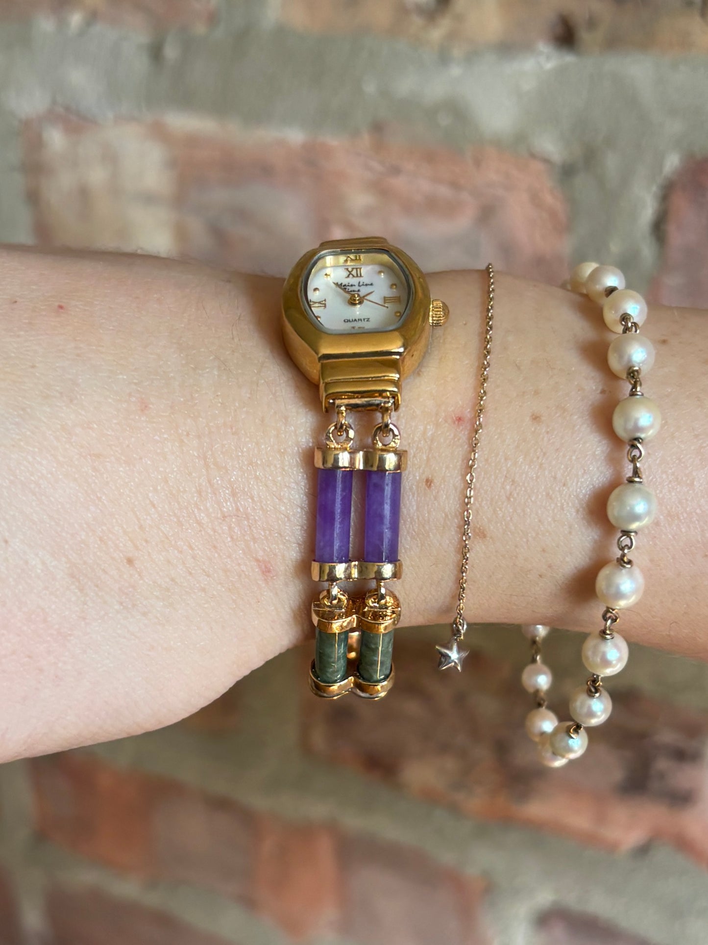 Gold over Sterling Silver Scarab Stone Watch - Working