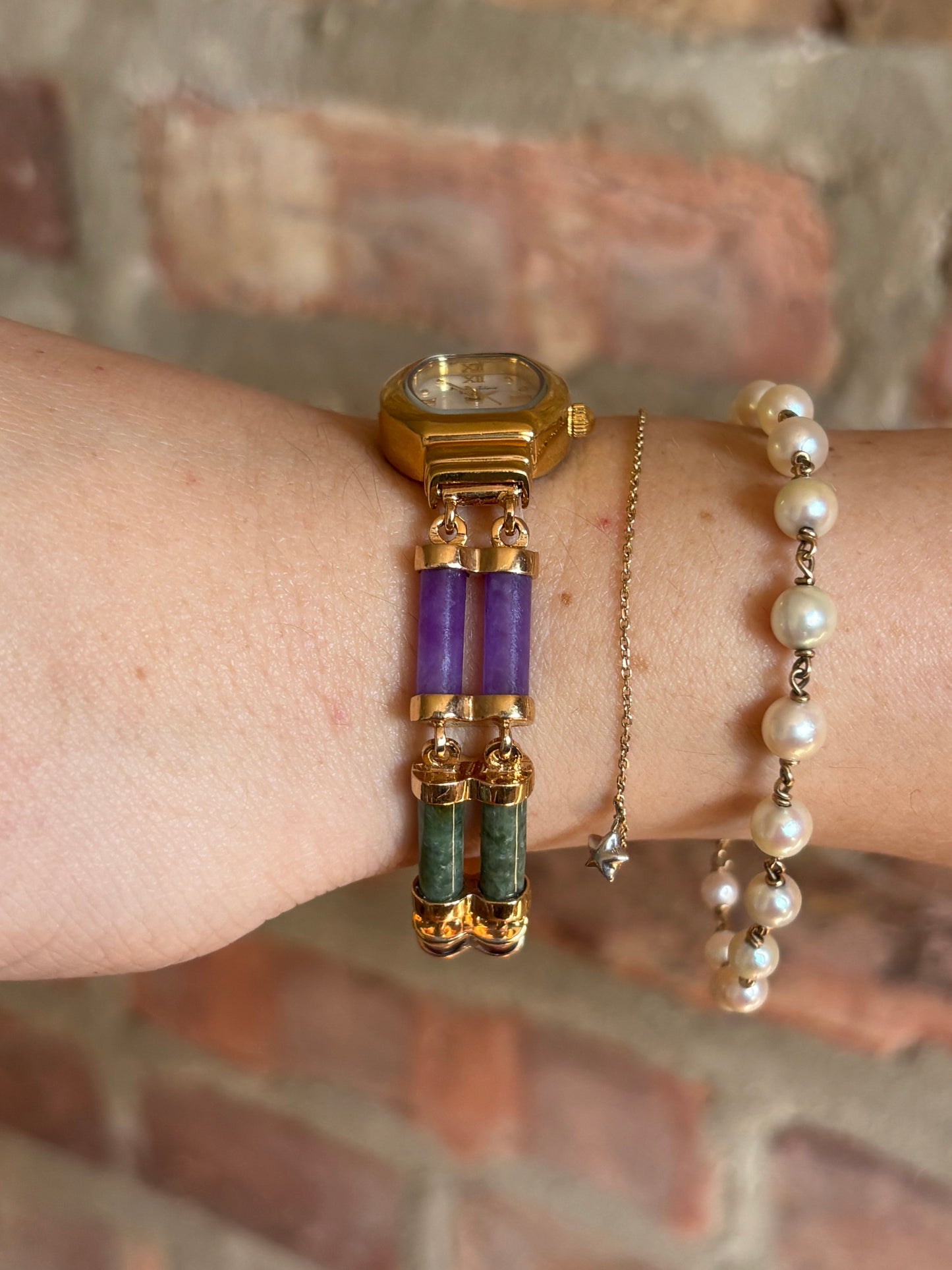 Gold over Sterling Silver Scarab Stone Watch - Working