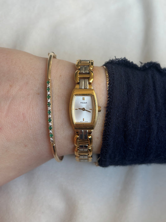 Rare 2-in-1 Gold and Two-Toned Reversible Band Watch - Working