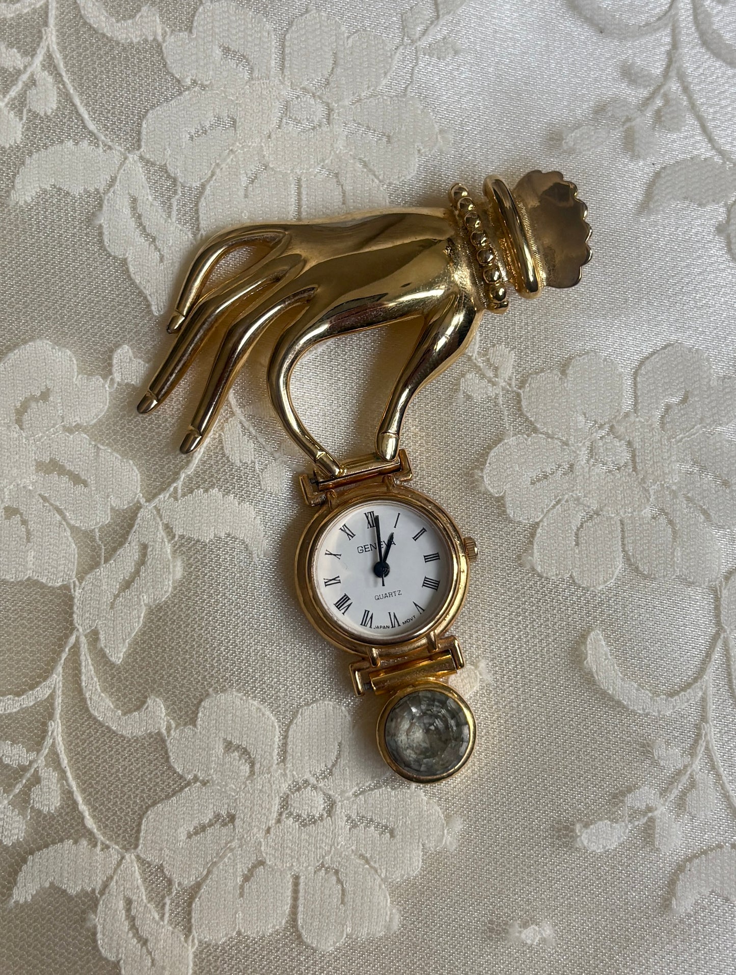 Vintage Hand Brooch Timepiece - Working