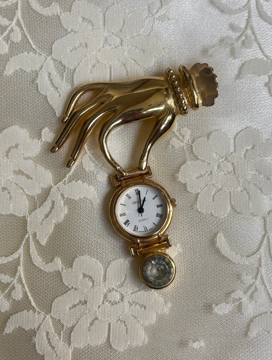 Vintage Hand Brooch Timepiece - Working