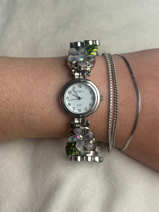 Vintage Lilac Flower Watch - Working