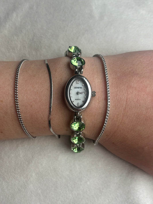 Dainty Lime Green Gem Watch - Working