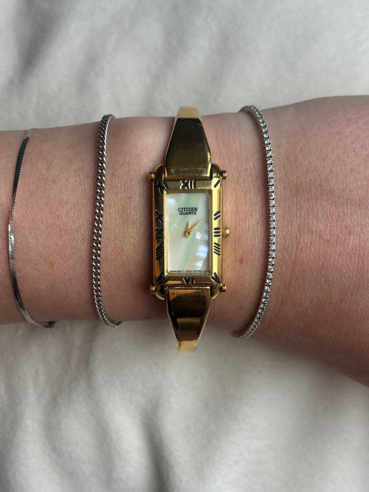 Mother-of-Pearl Gold Rectangle Citizen Watch - Working