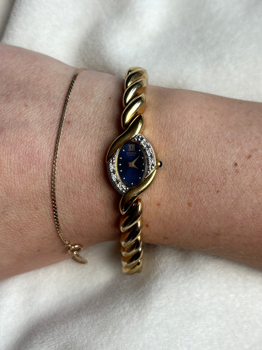 Rare 90s Gold-Plated Diamond Blue Seiko - Working
