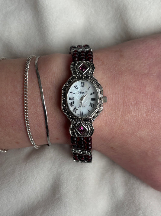 Vintage Beaded Pearl Watch - Working