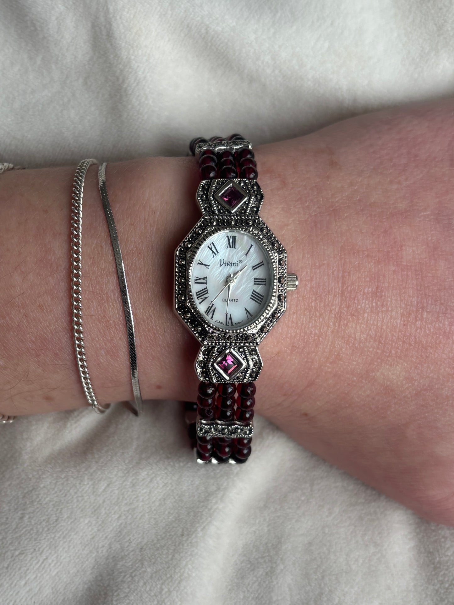 Vintage Beaded Pearl Watch - Working