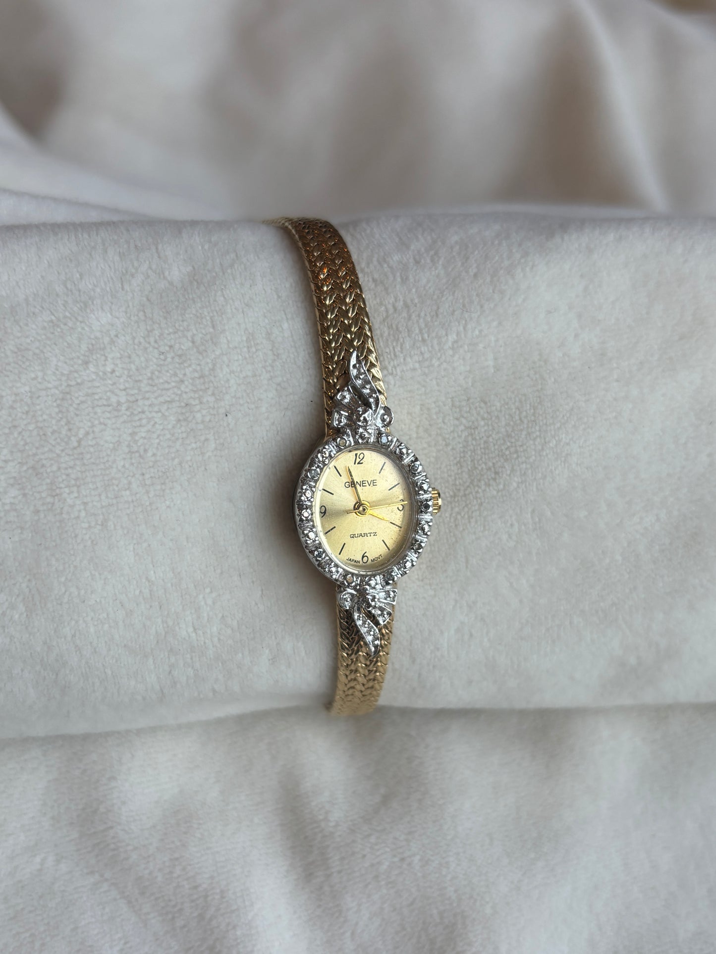 vintage diamond filled bow watch - working