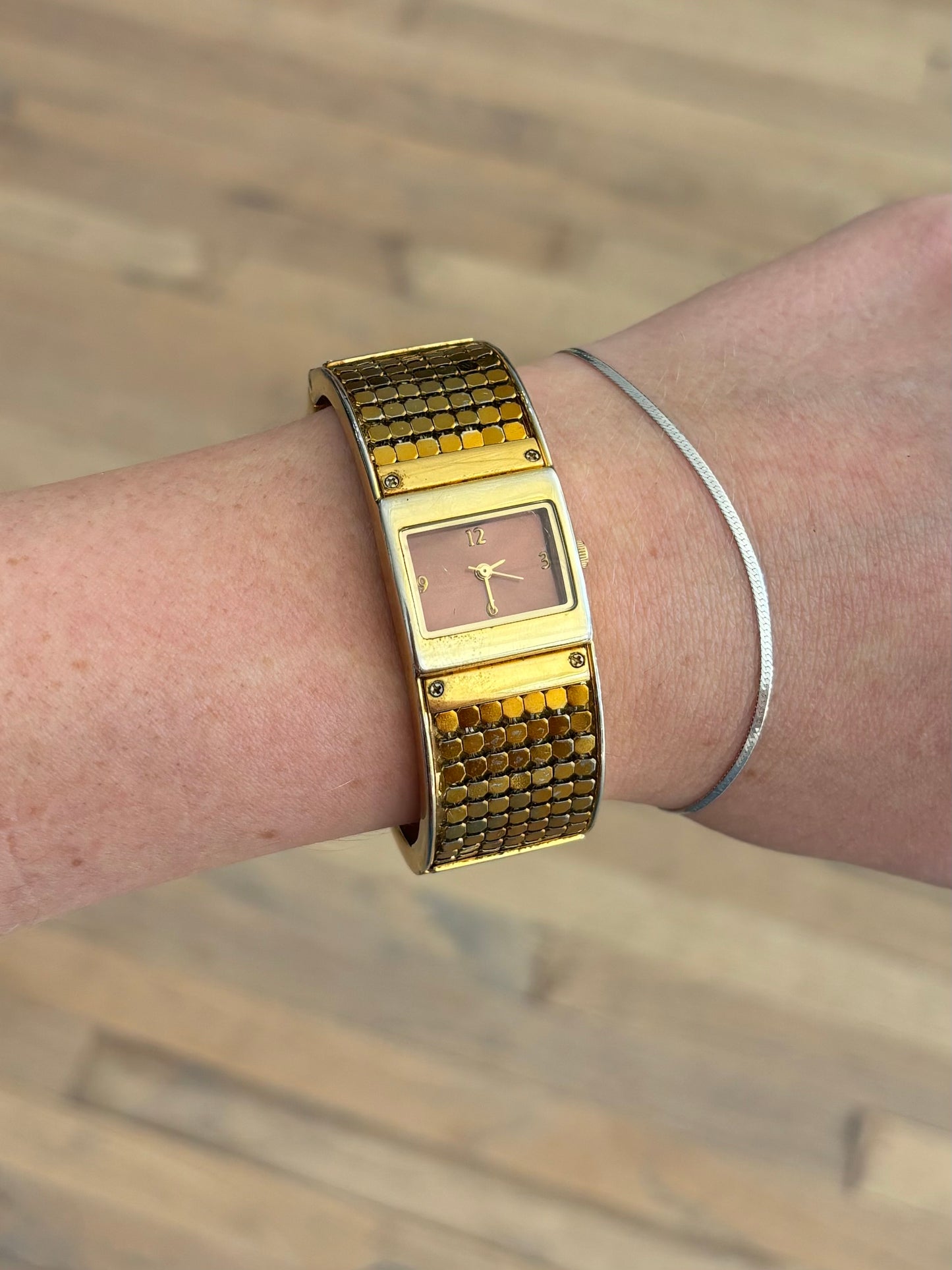 vintage gold chainmail cuff watch