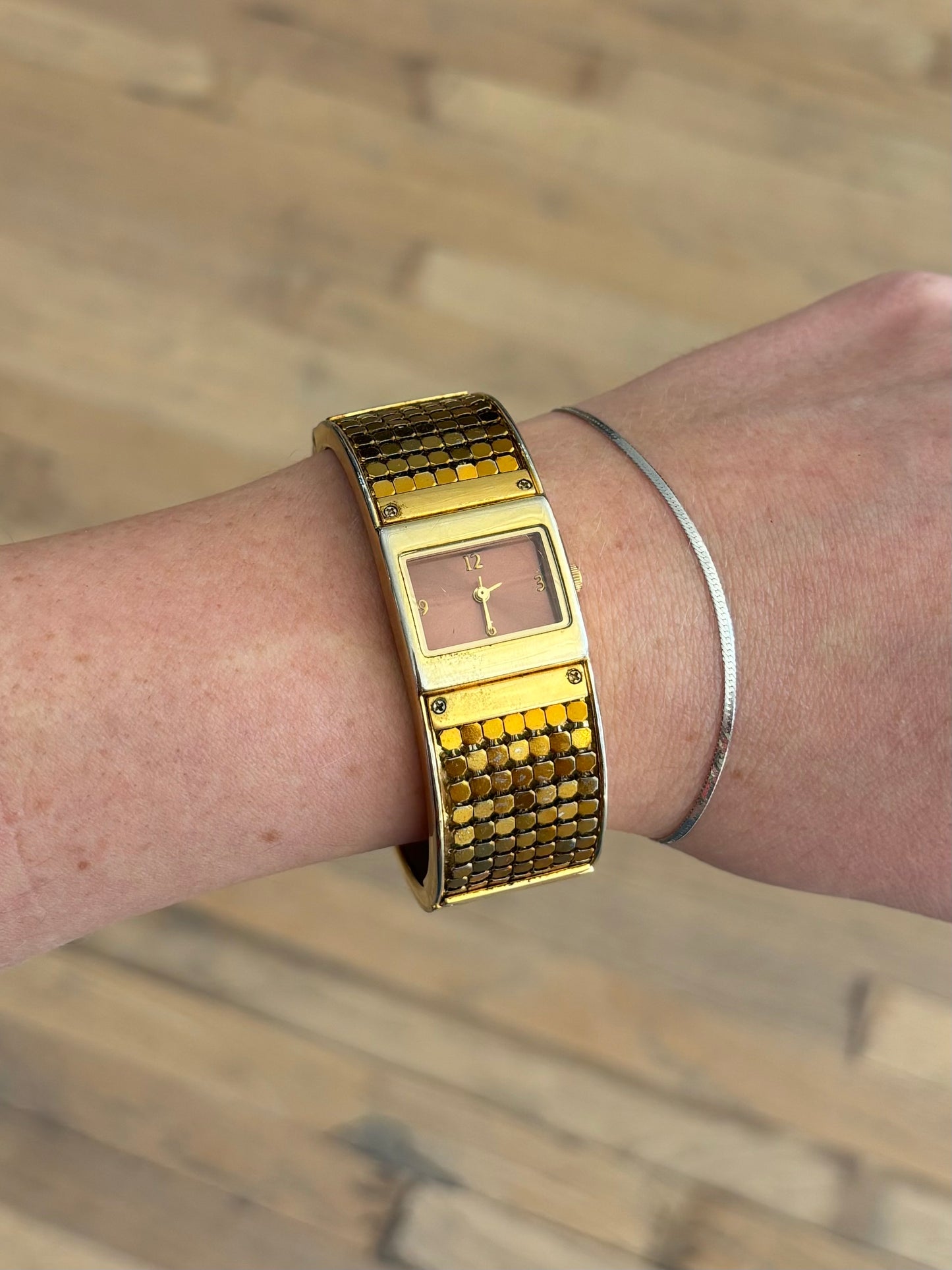 vintage gold chainmail cuff watch