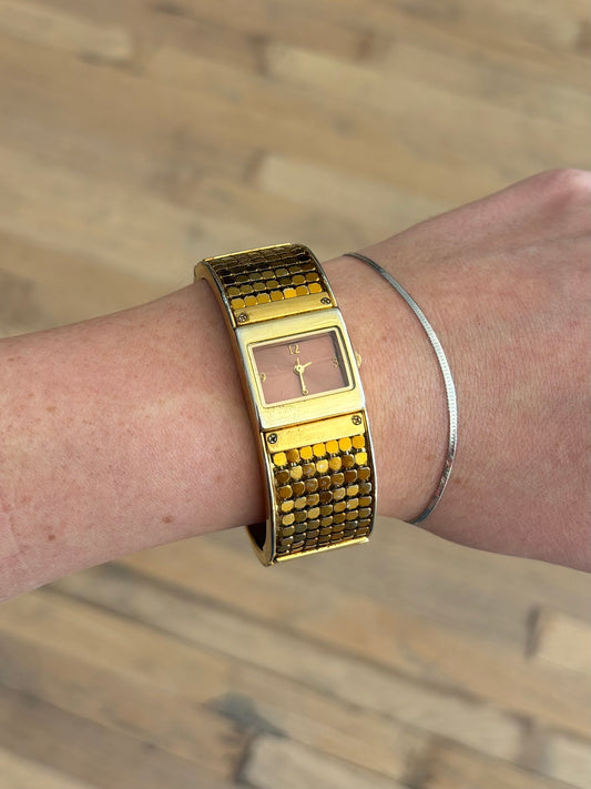 vintage gold chainmail cuff watch