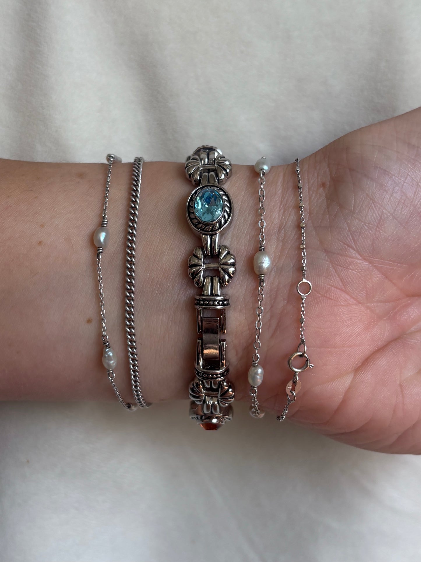 Ornate Silver & Blue Mother of Pearl Vintage Watch - Working