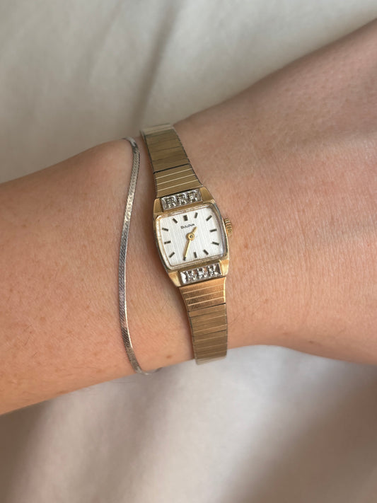 dainty vintage 10kt gold plated diamond bulova - working