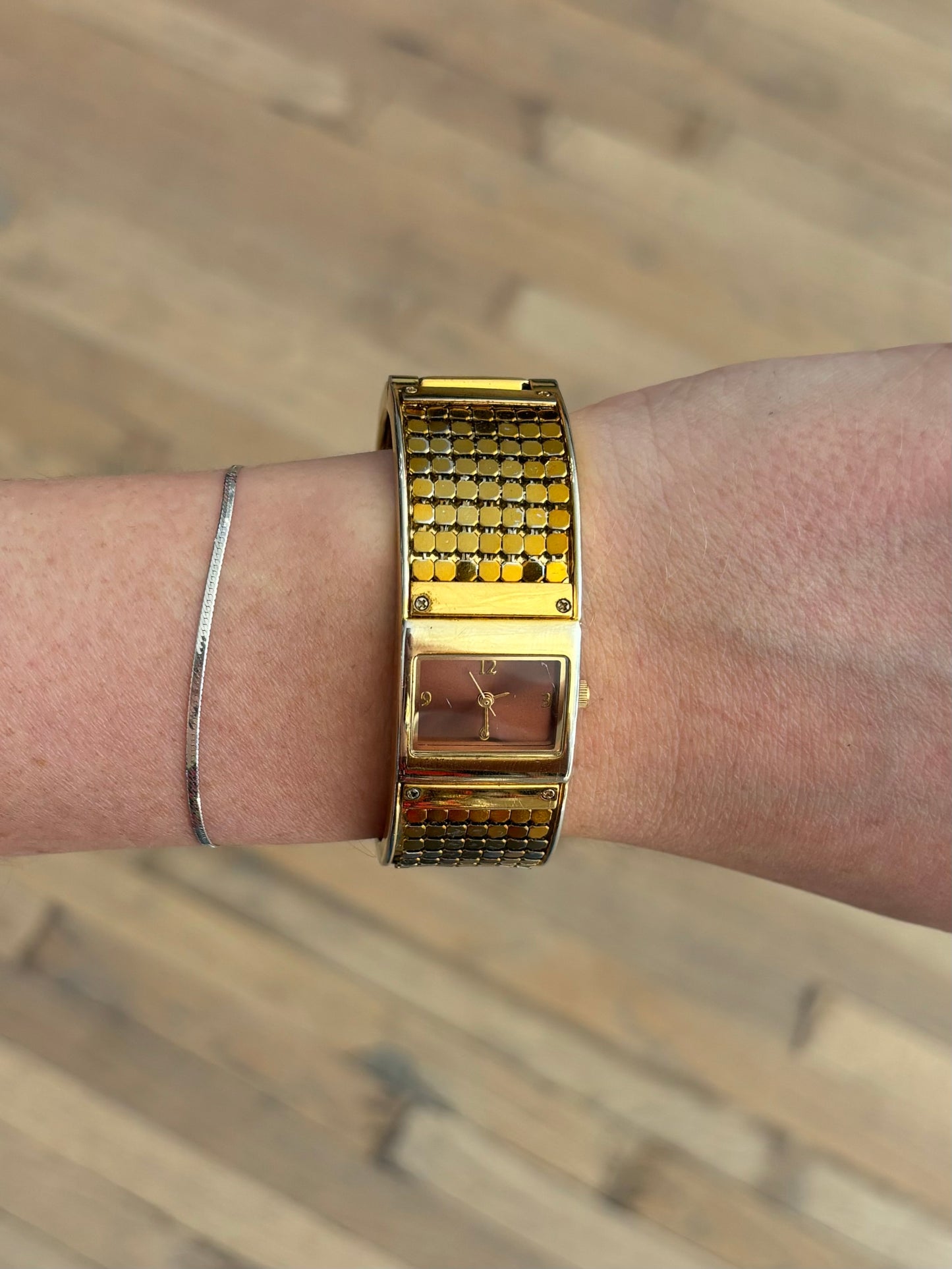 vintage gold chainmail cuff watch