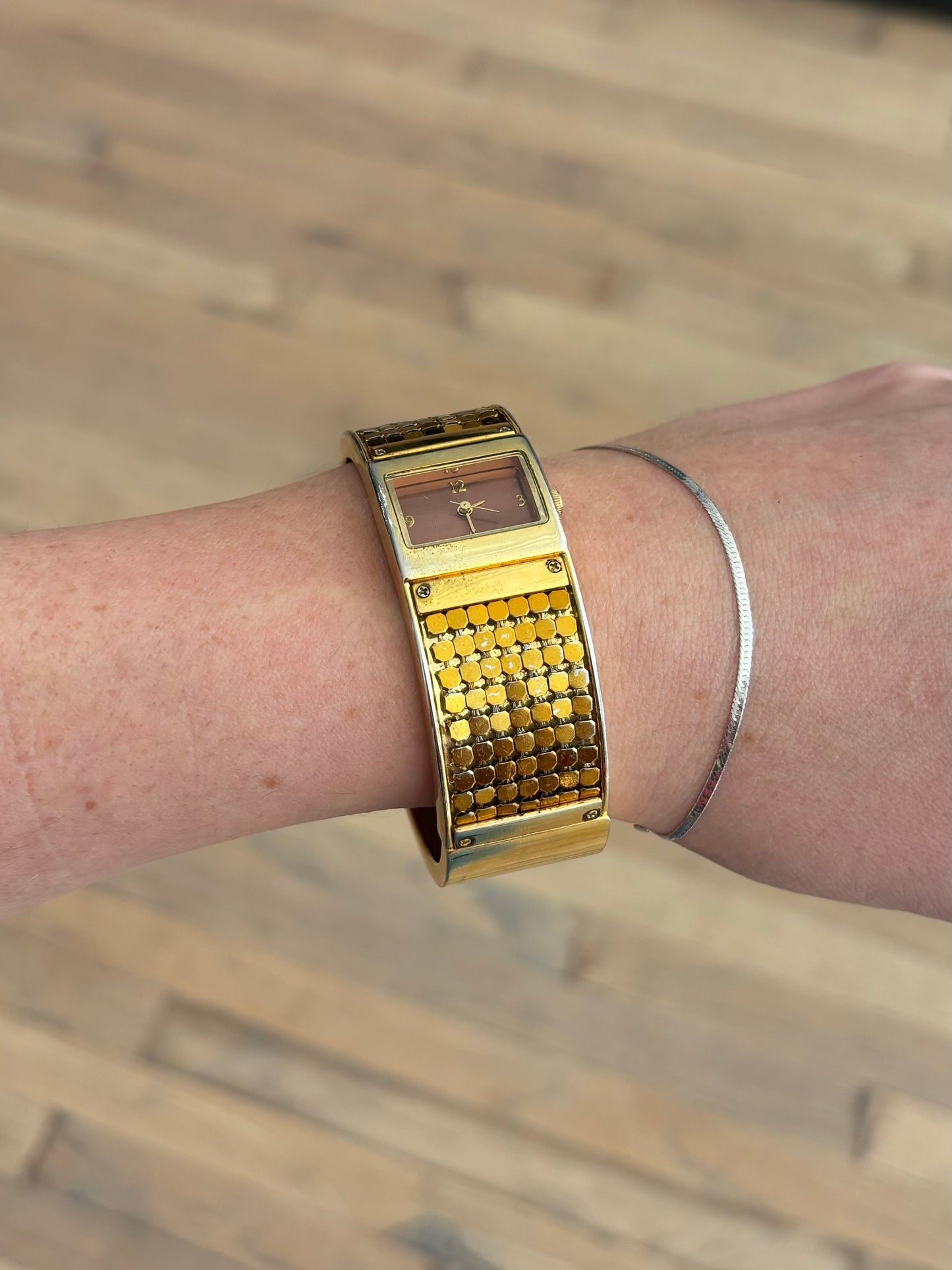 vintage gold chainmail cuff watch