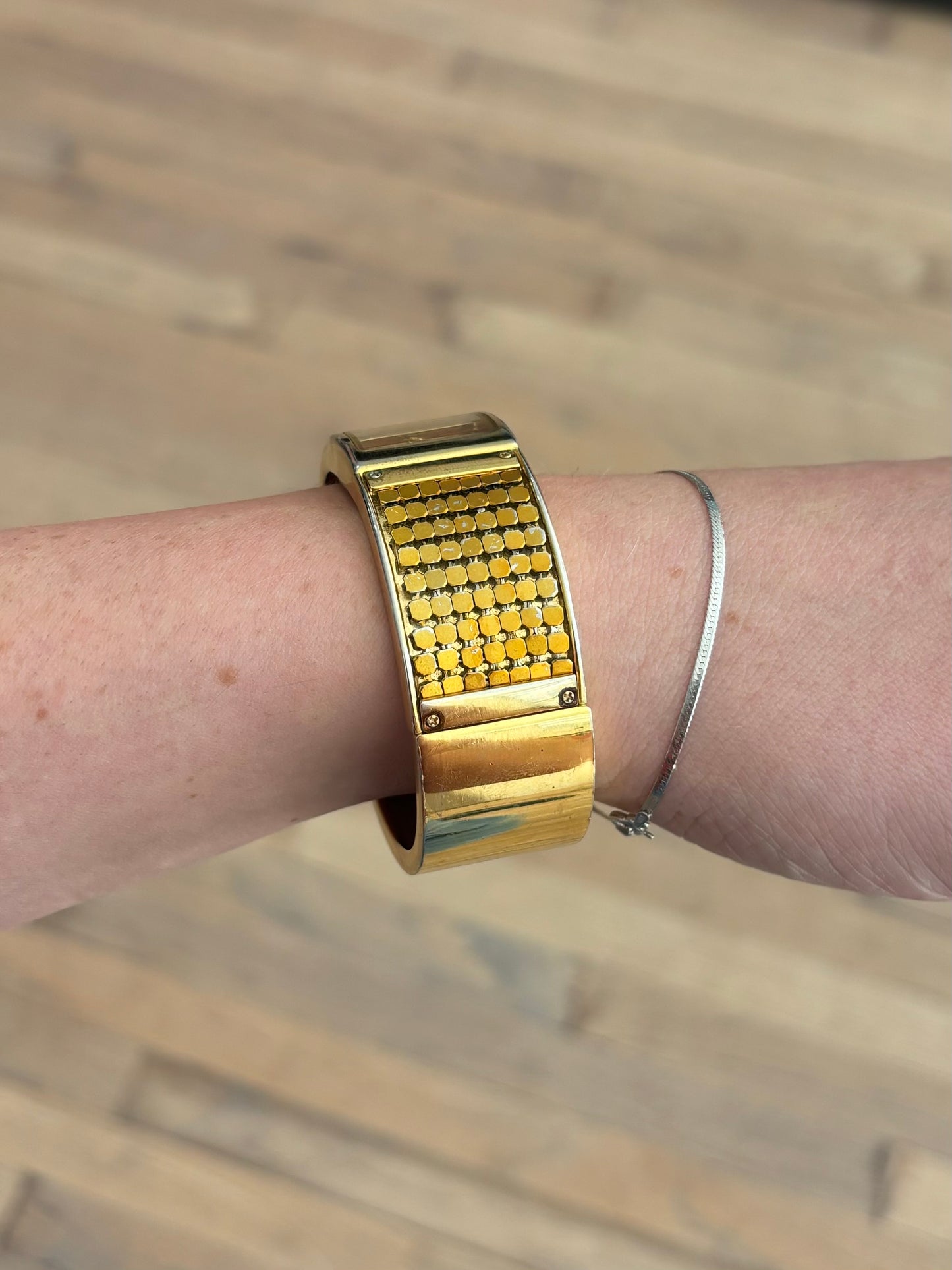 vintage gold chainmail cuff watch