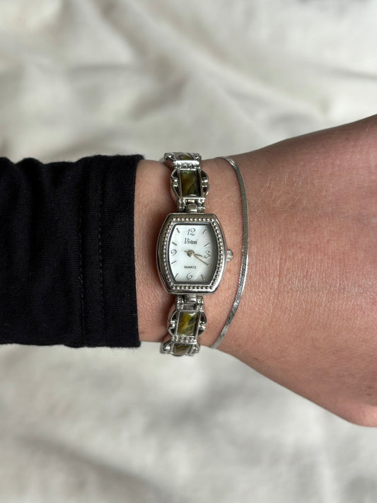 dainty vintage abalone link watch - working