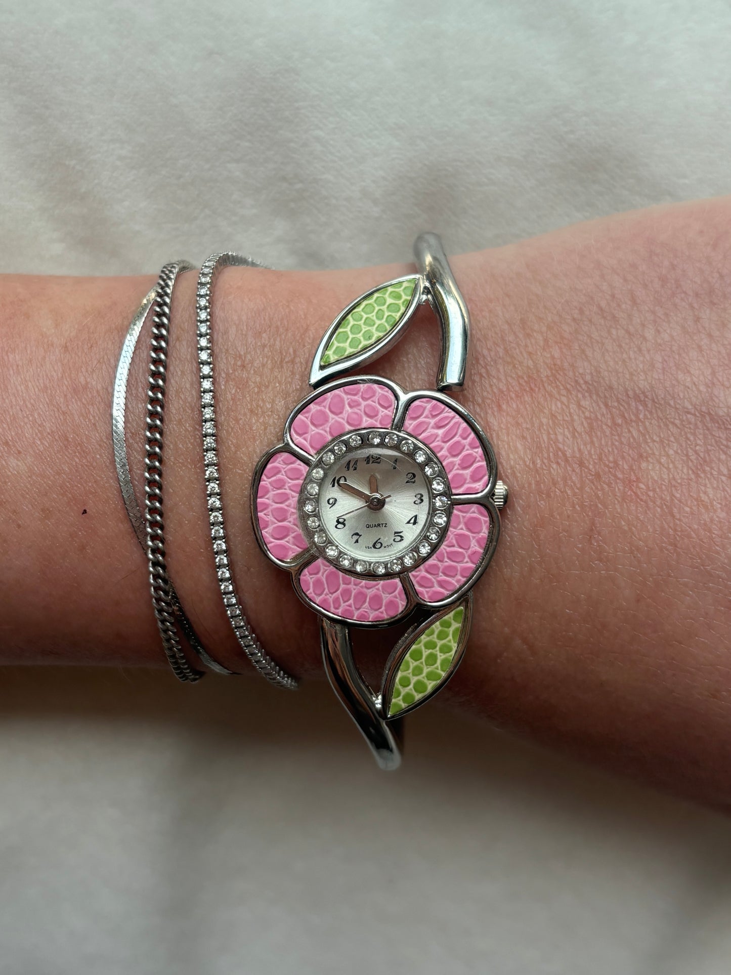 Vintage Flower Cuff Watch - Working