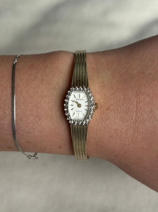 dainty vintage diamond filled watch