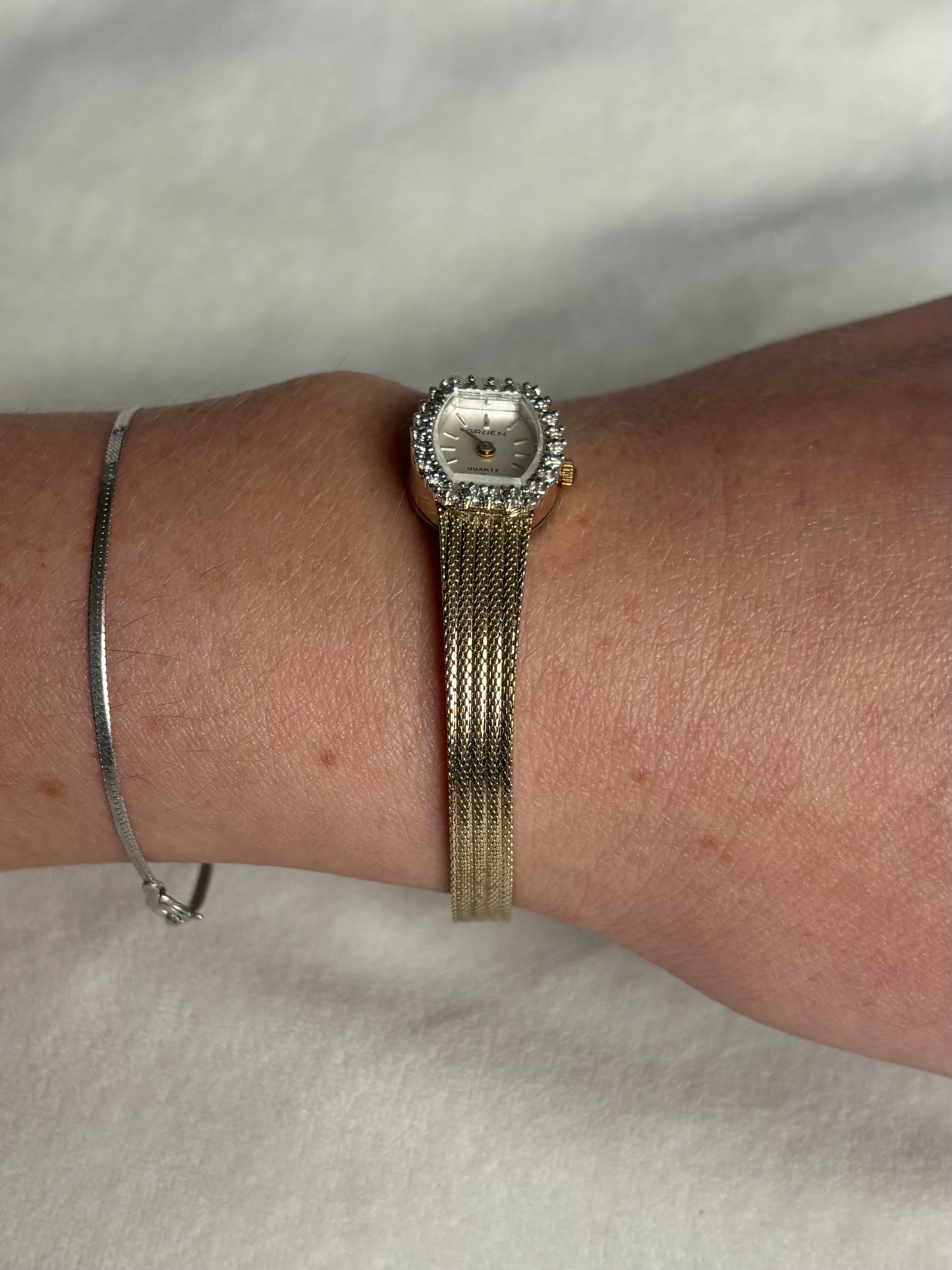 dainty vintage diamond filled watch