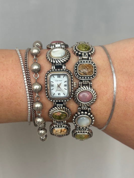 Rare Vintage Semi-Precious Stone Watch & Bracelet Set