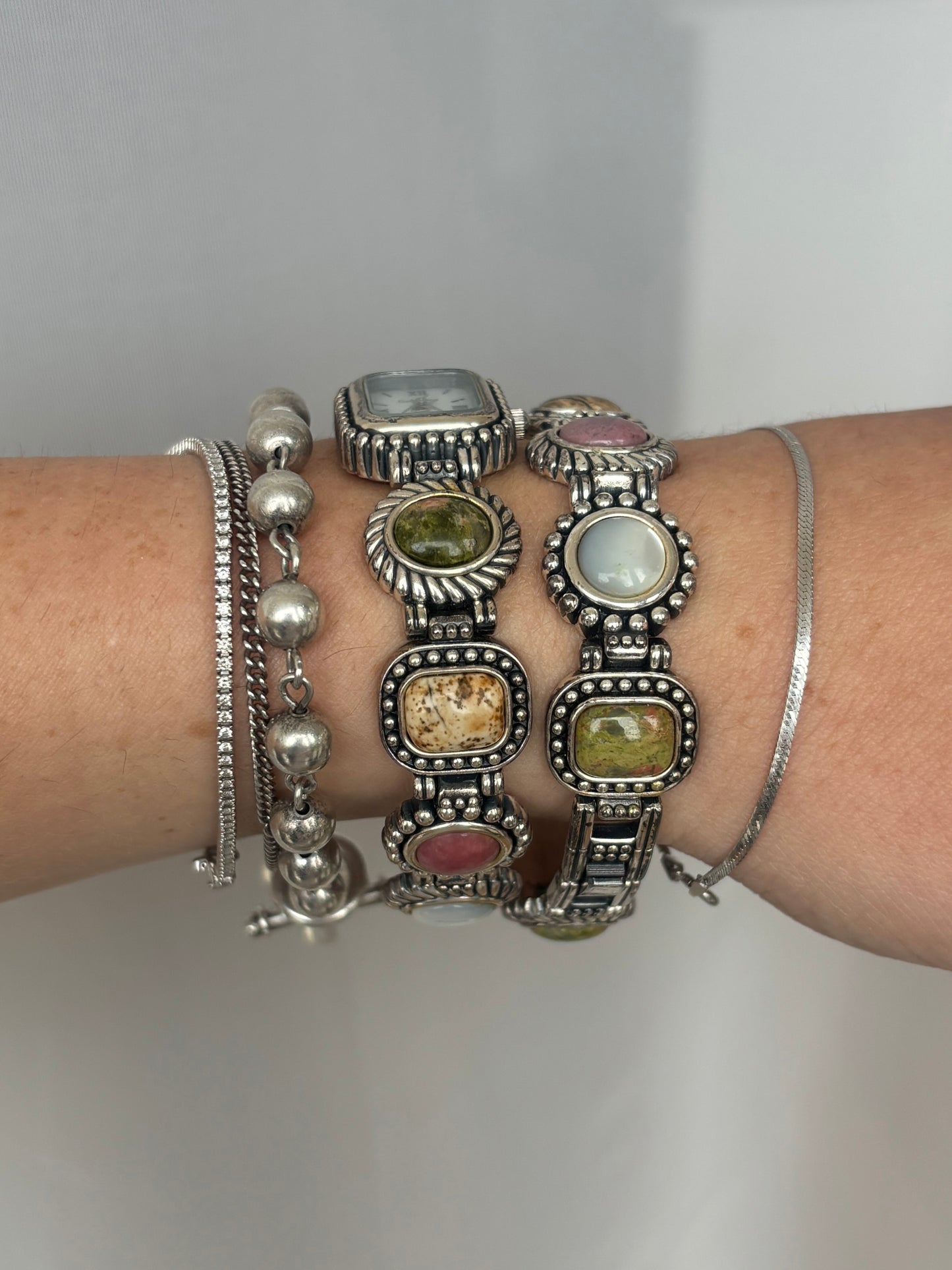 Rare Vintage Semi-Precious Stone Watch & Bracelet Set