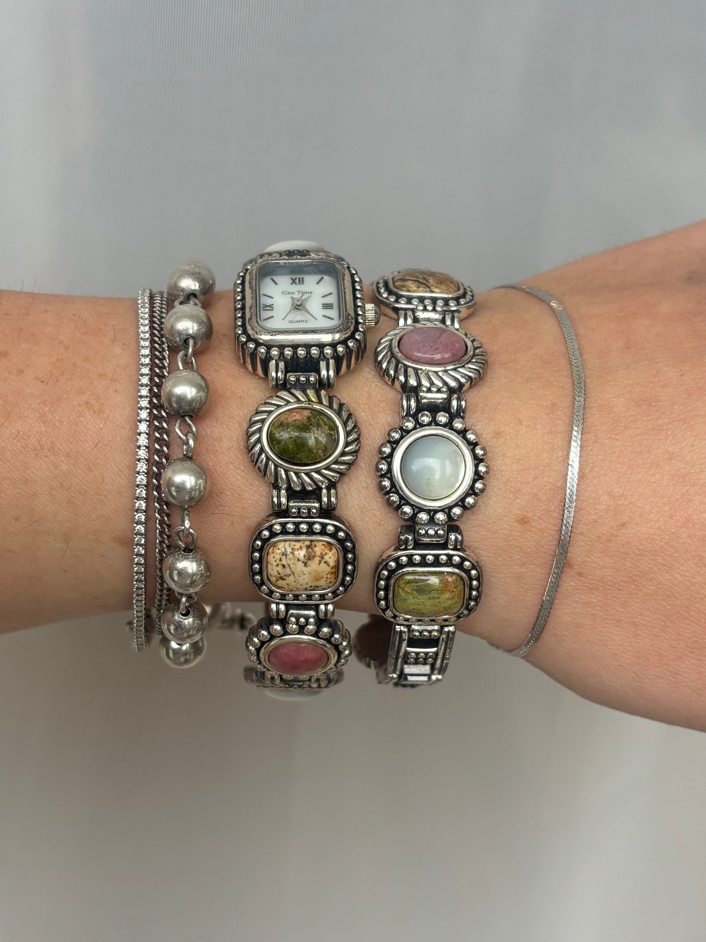 Rare Vintage Semi-Precious Stone Watch & Bracelet Set