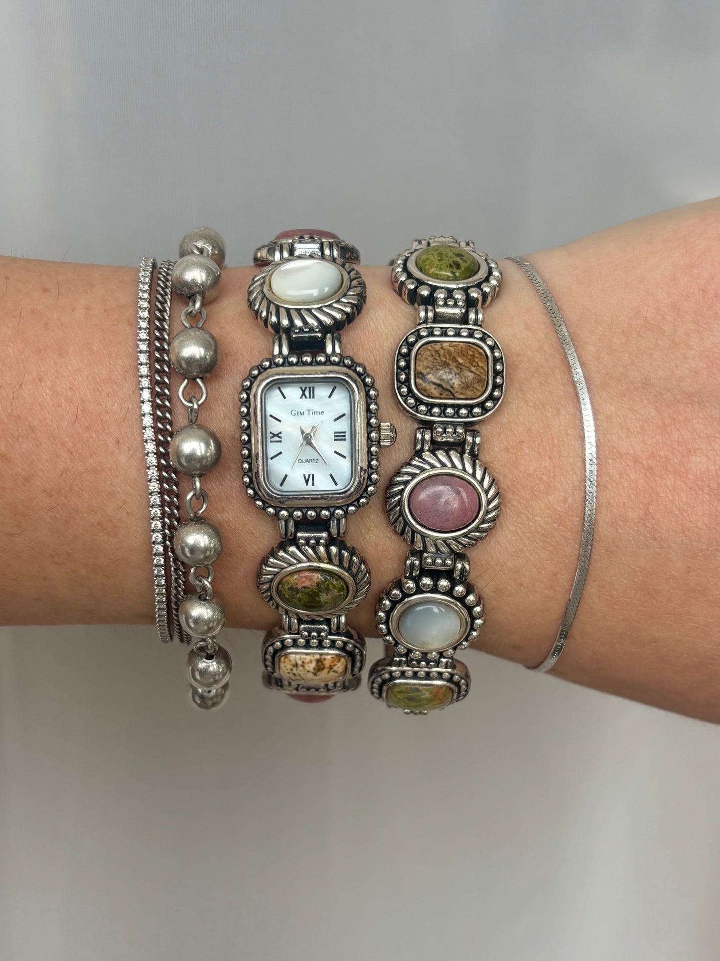 Rare Vintage Semi-Precious Stone Watch & Bracelet Set