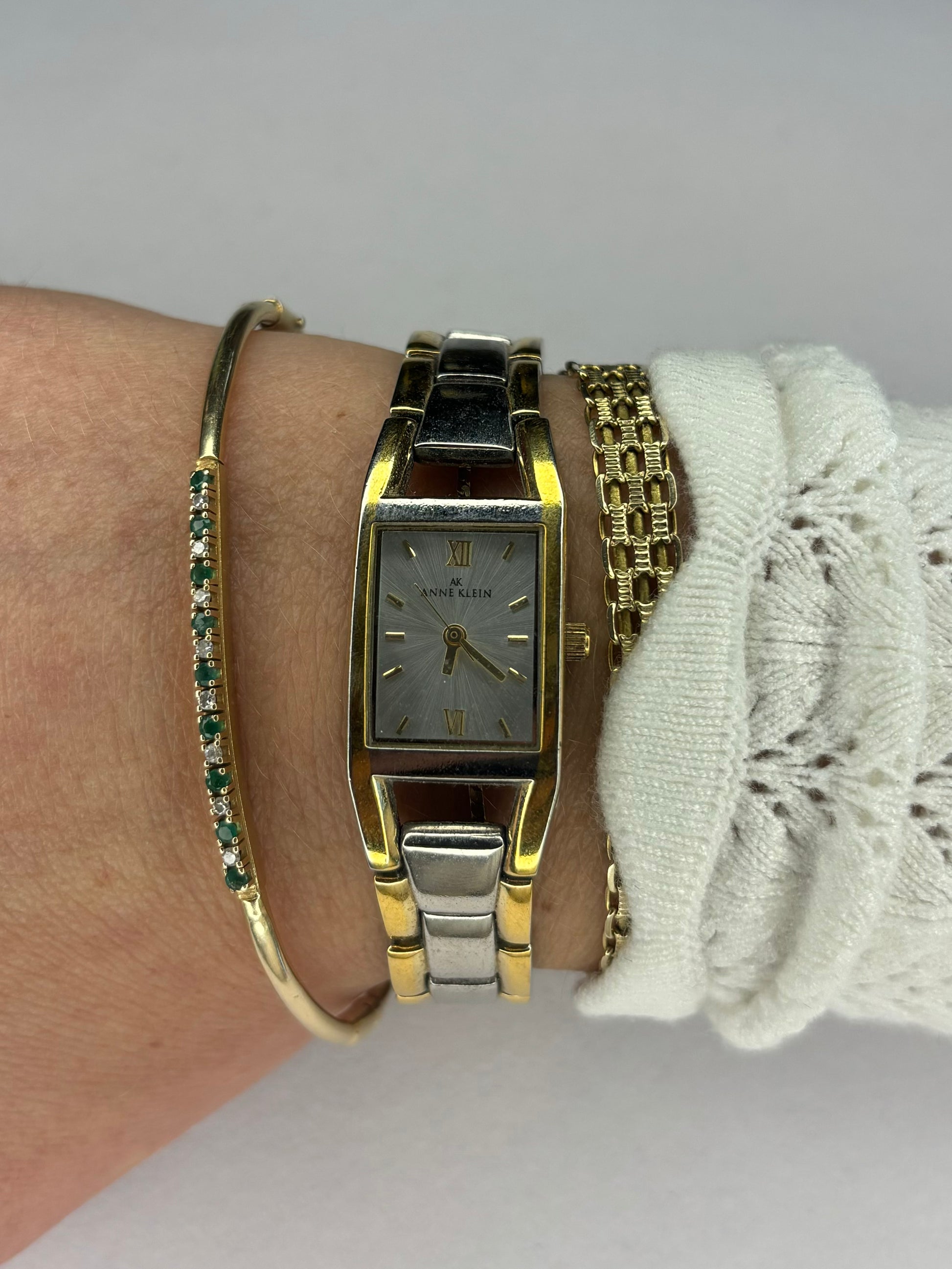 gold and silver toned vintage Anne Klein watch lusty vin