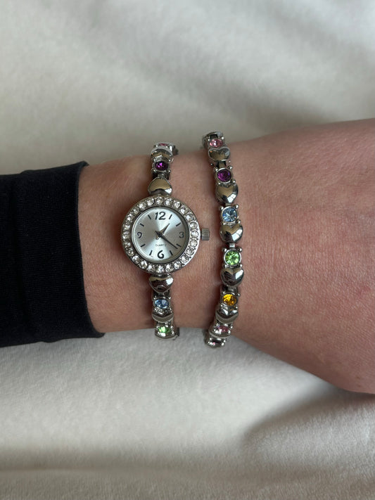 heart and gem dainty vintage watch bundle- working