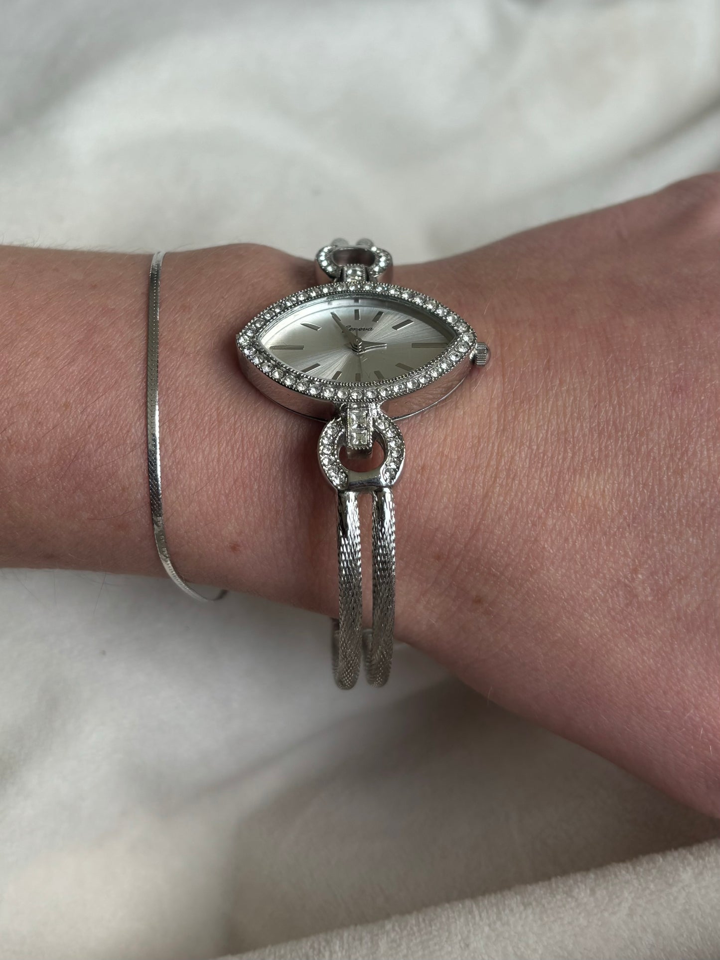 vintage dainty silver eye watch - working