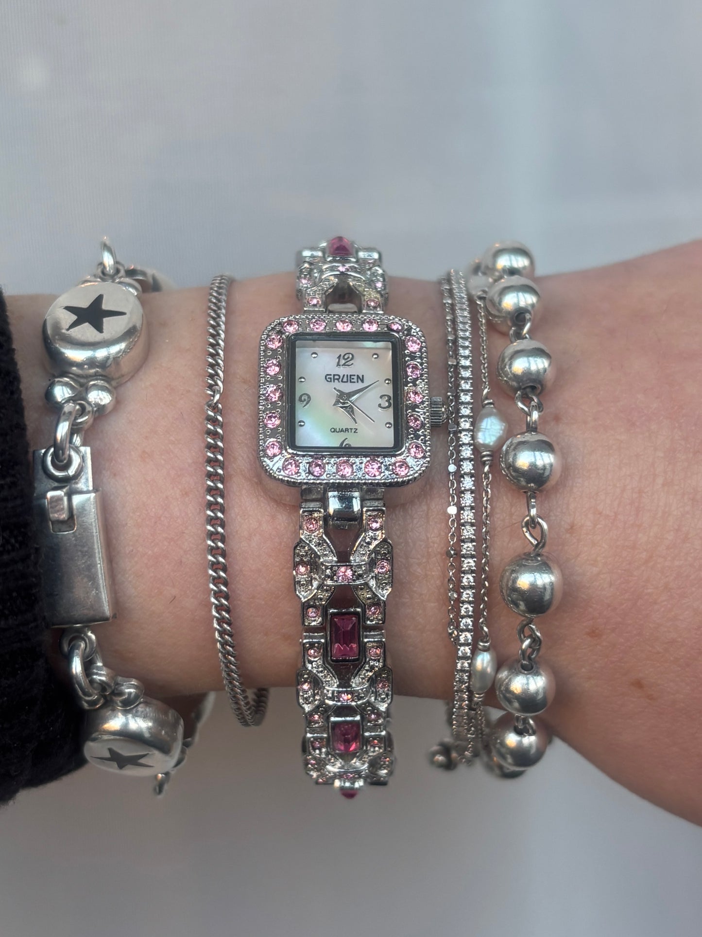 Ornate Pink & Pearl Gruen Watch - Working