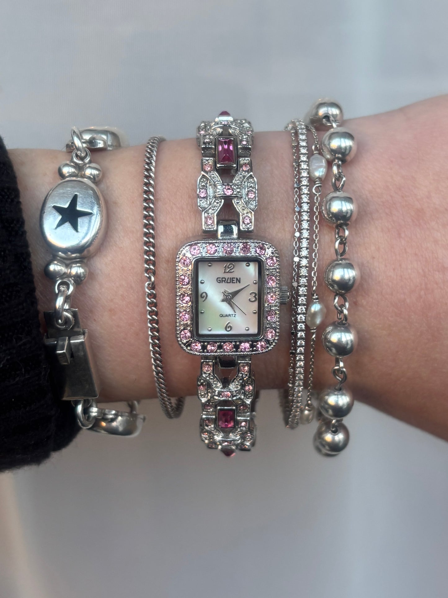 Ornate Pink & Pearl Gruen Watch - Working