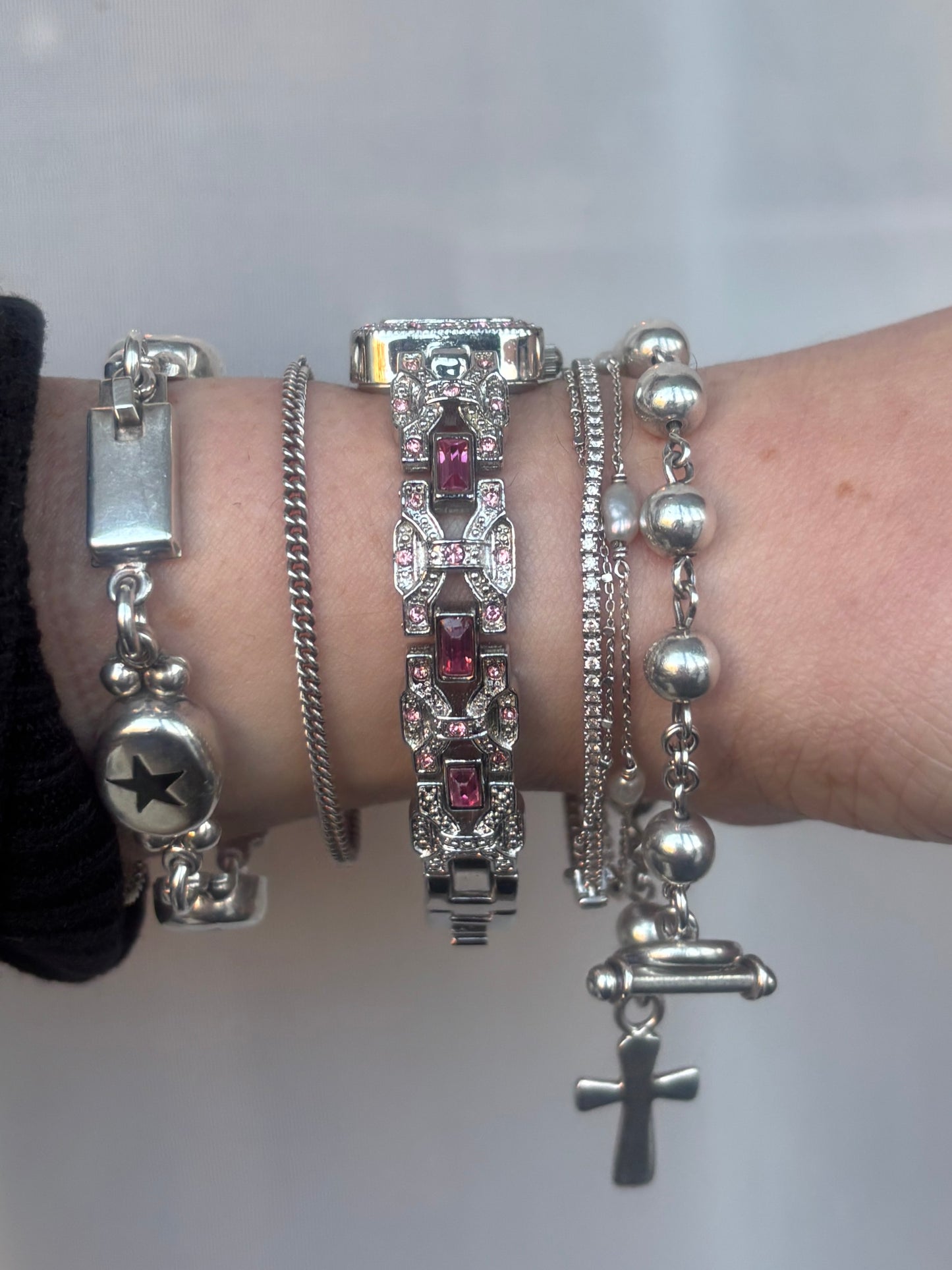 Ornate Pink & Pearl Gruen Watch - Working