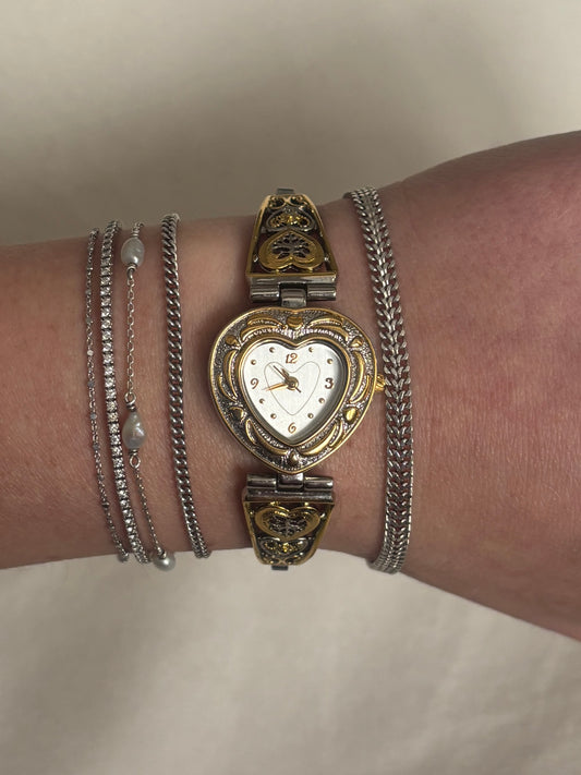Vintage Two-Tone Heart Watch - Working