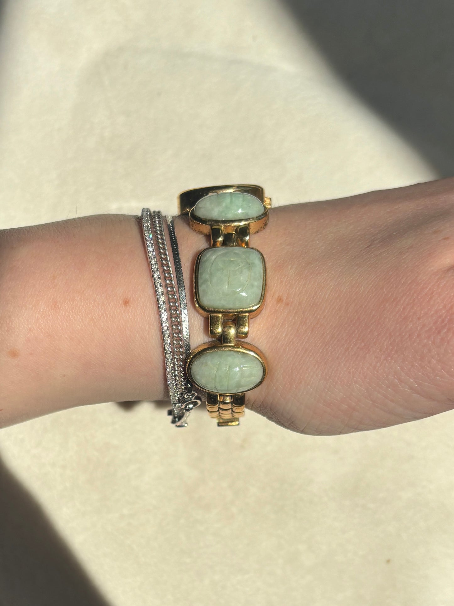 Vintage Jade Scarab Watch - Working