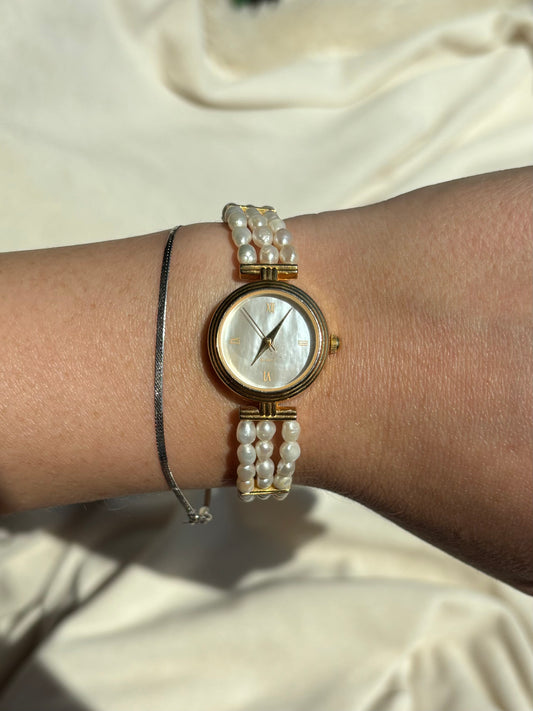 vintage gold fresh water pearl watch - working