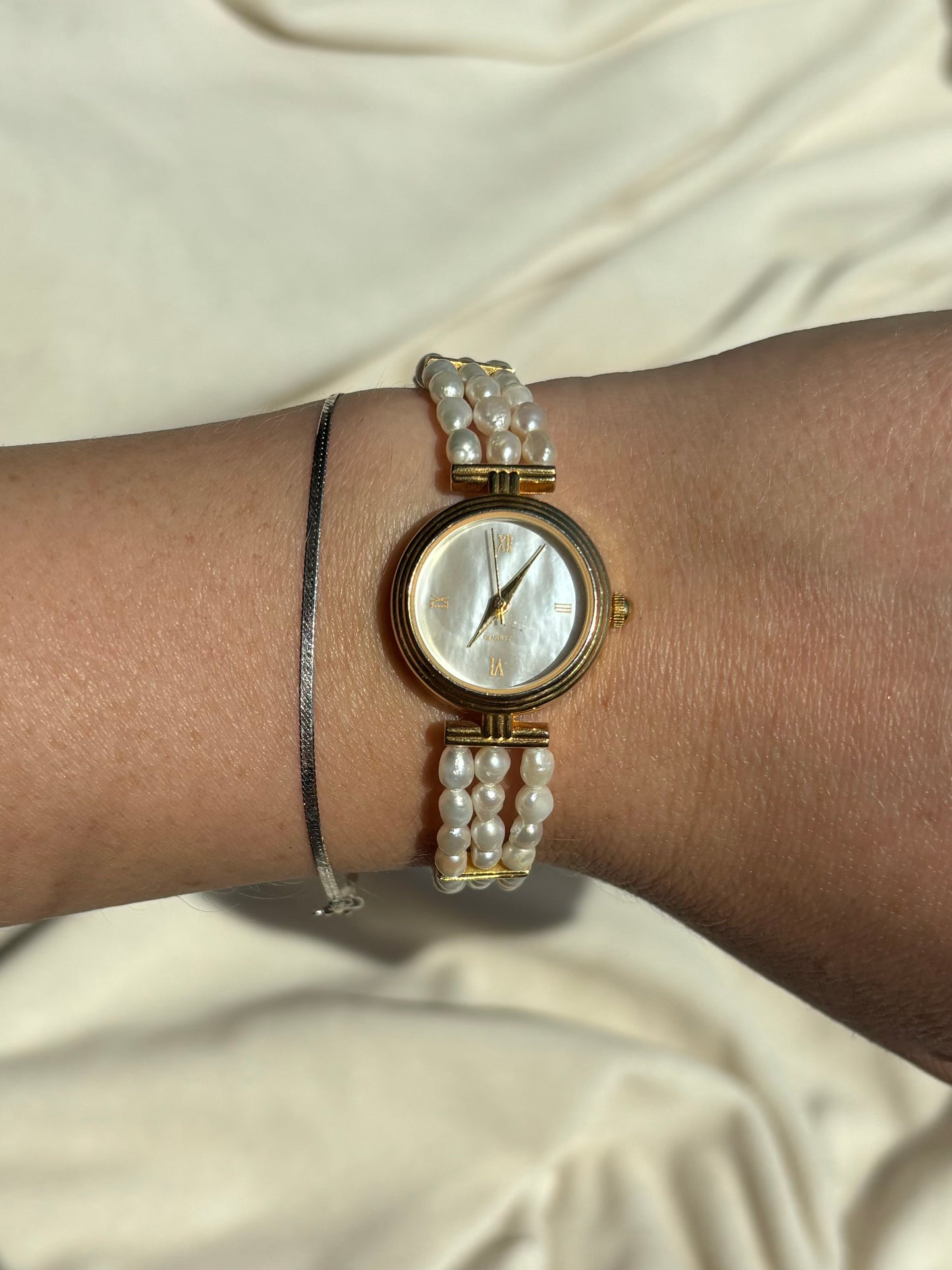 vintage gold fresh water pearl watch - working